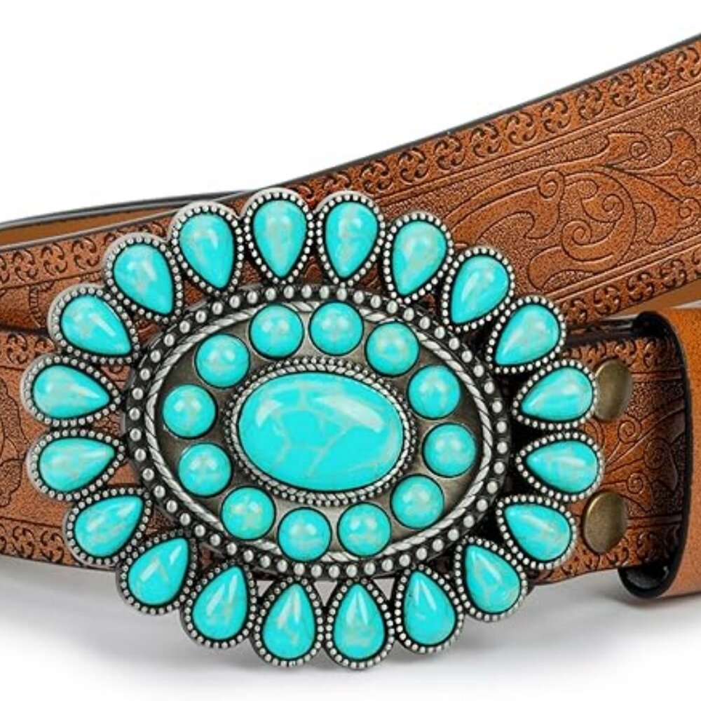 Boho Western Cowgirl Belt w/‎ Buckle Turquoise Oval